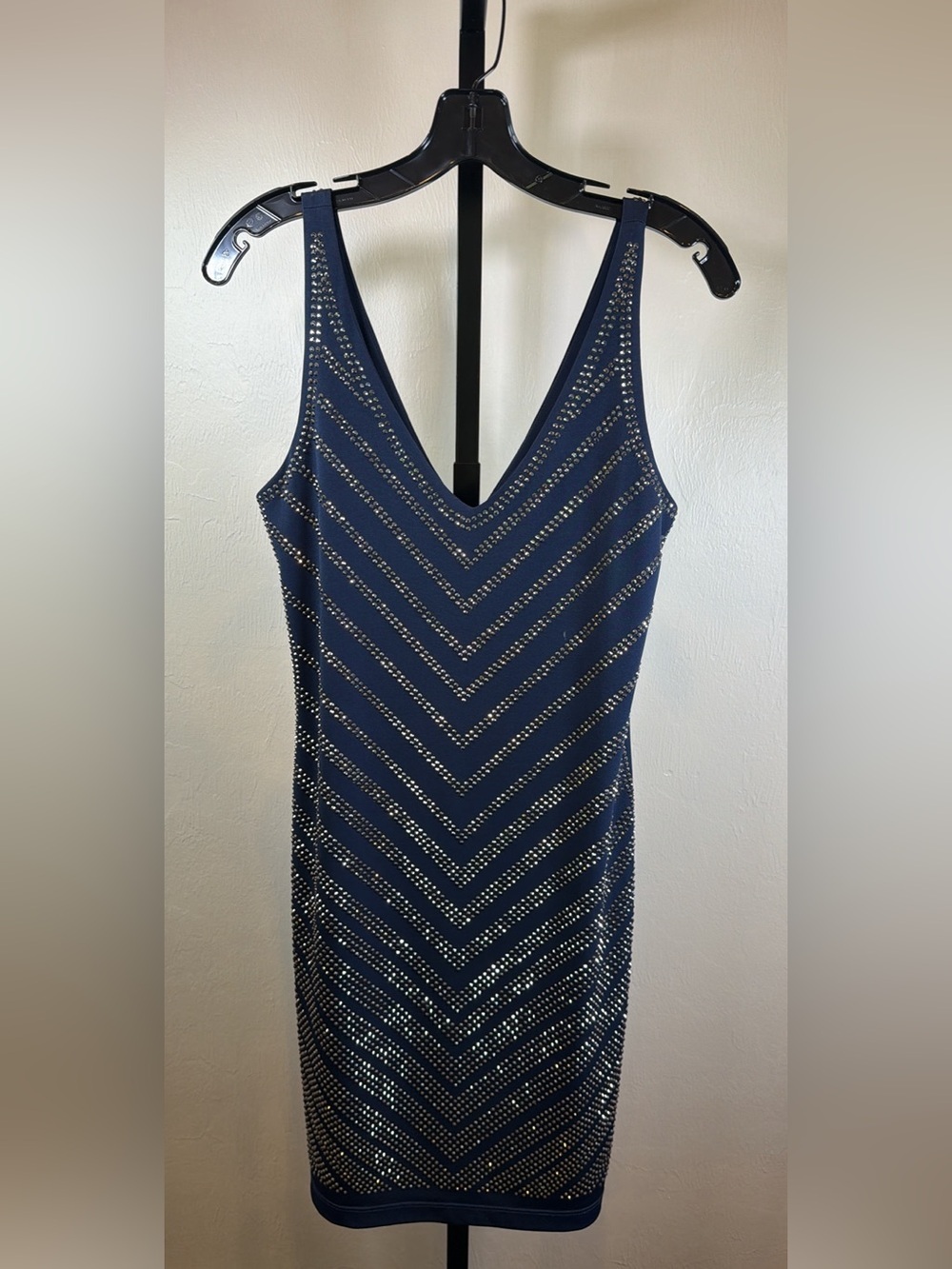 Cache Navy Stud-Embellished V-Neck Mini Dress Sz Small